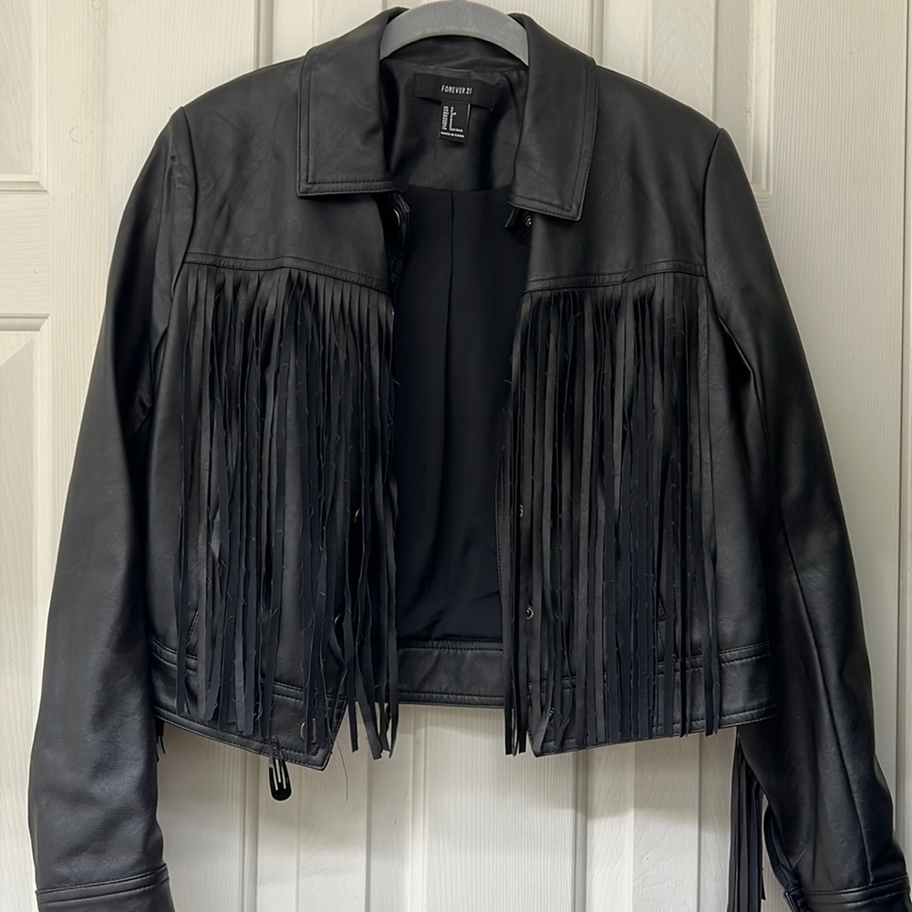 Button Up Fringe Leather Jacket